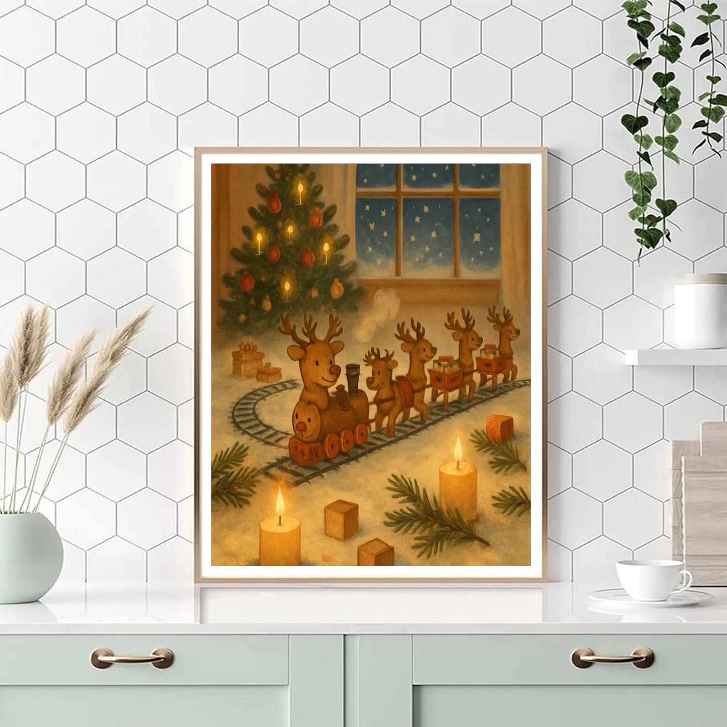 Midnight Train Of Toy Reindeer painting number kit