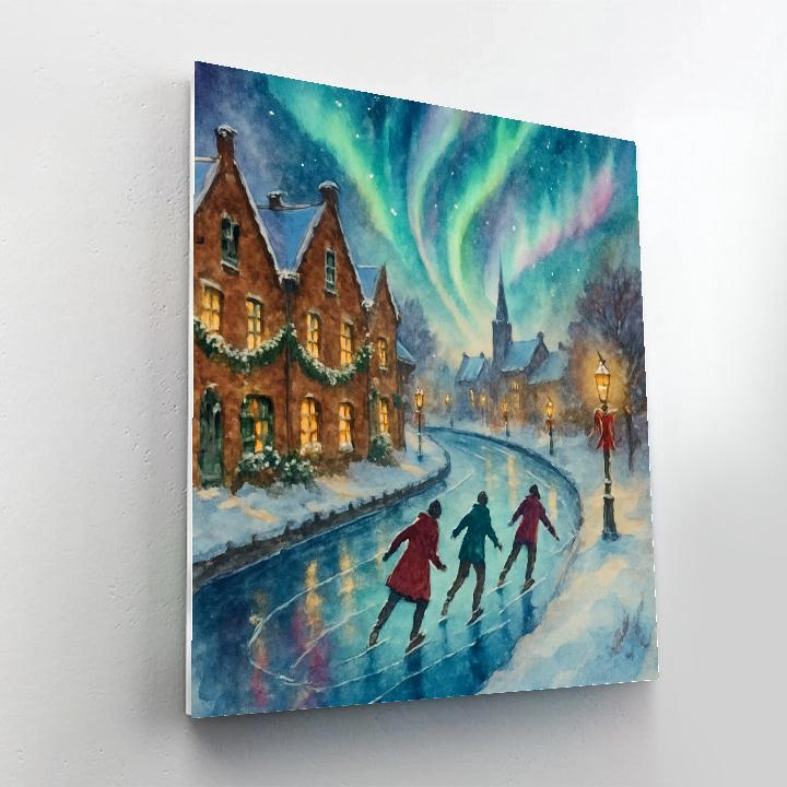 Aurora Reflections On Christmas Canal Ice paint by number