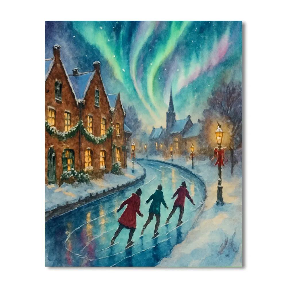 Aurora Reflections On Christmas Canal Ice paint by number