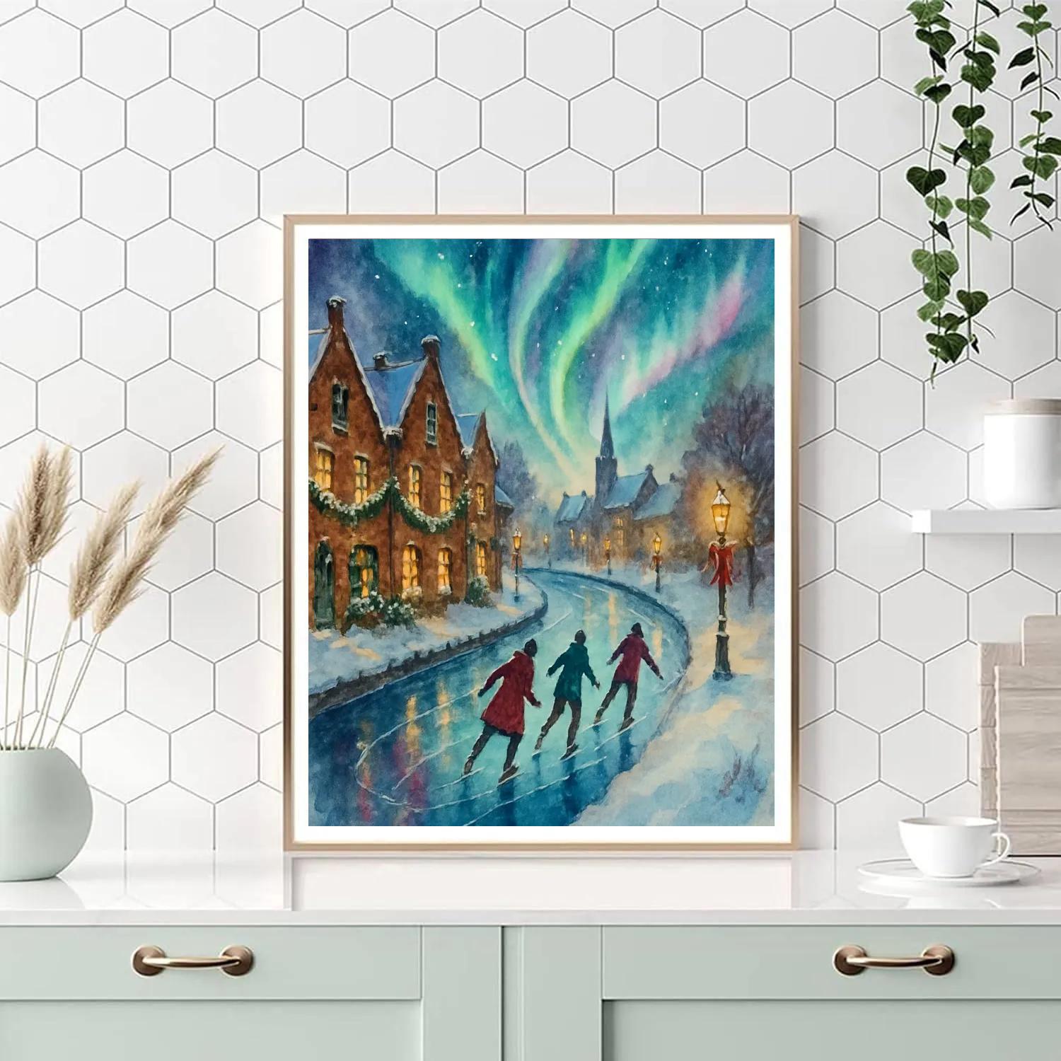 Aurora Reflections On Christmas Canal Ice paint by number