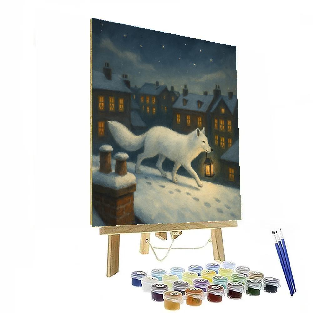 Christmas Lantern Fox On Snowy Rooftops paint by number