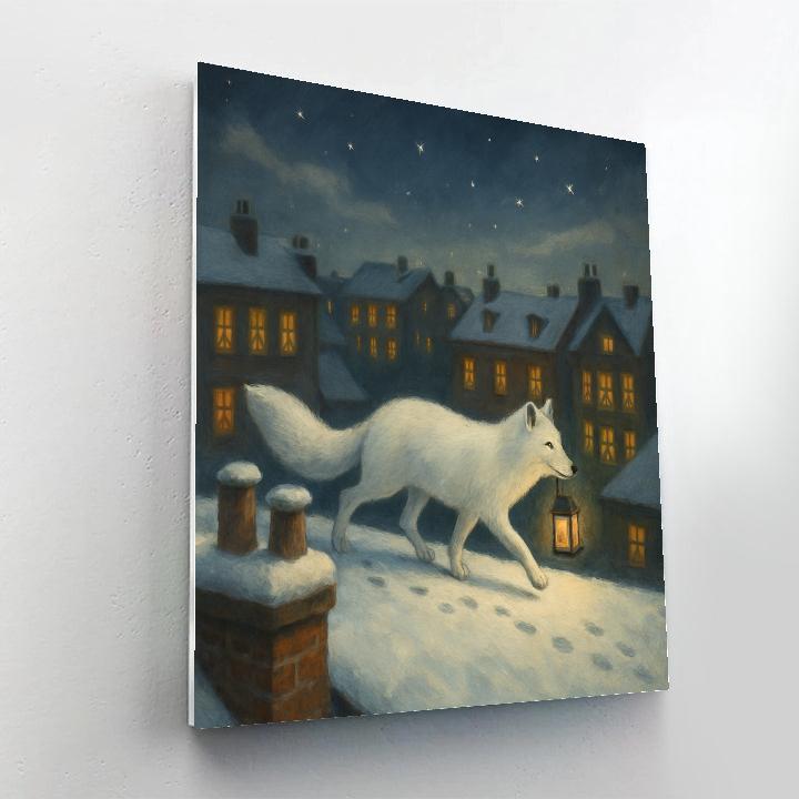 Christmas Lantern Fox On Snowy Rooftops paint by number