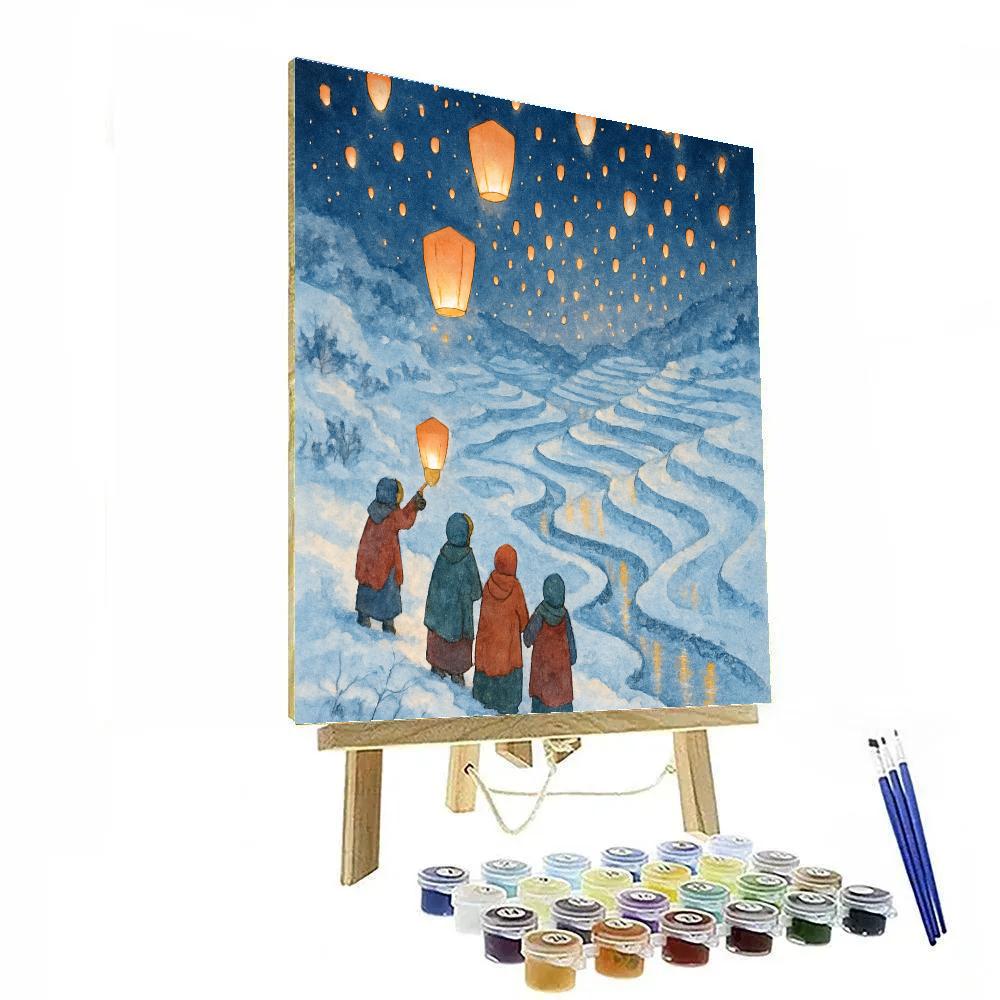 Holiday Sky Lanterns Over Frosted Rice Fields DIY paint by numbers