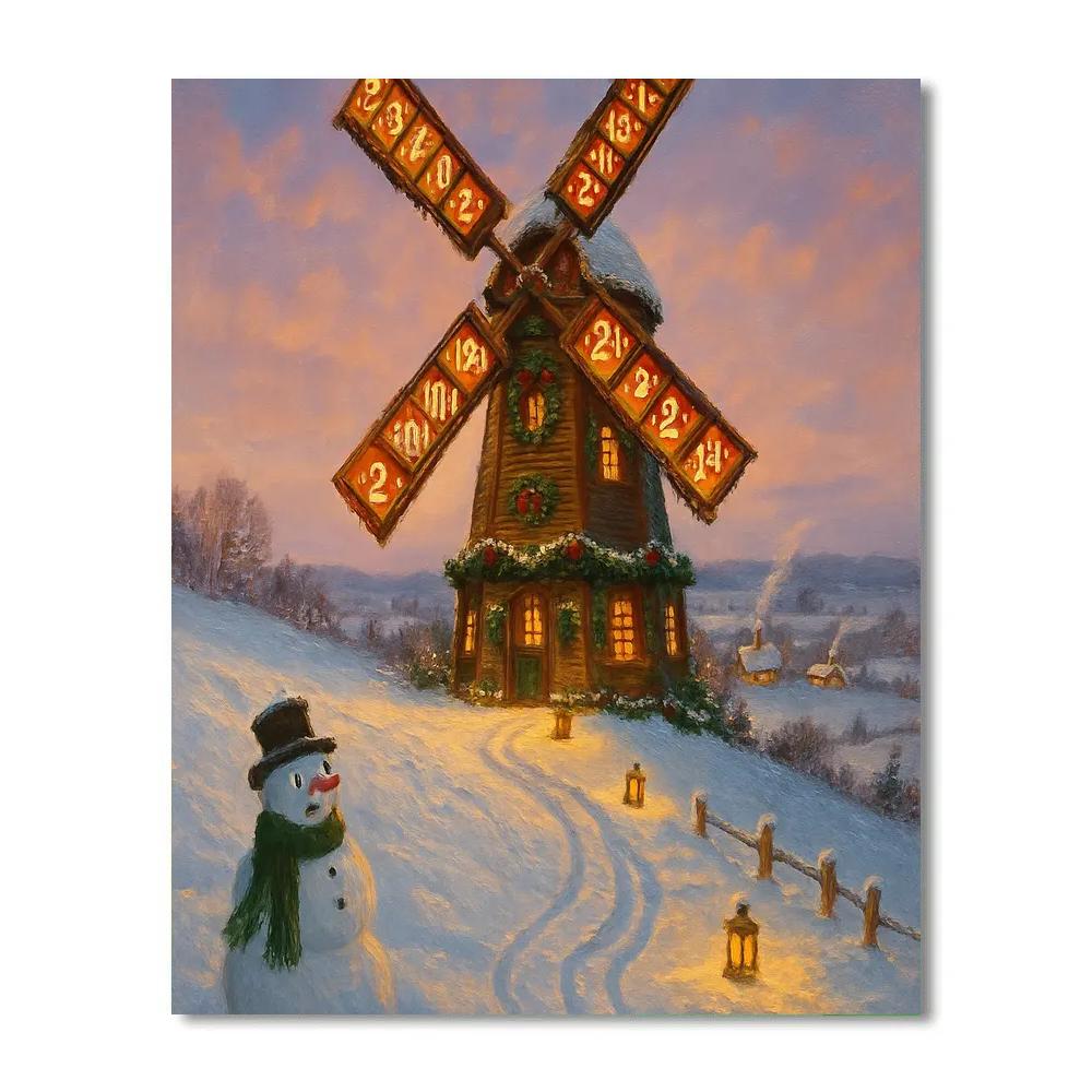 Snow Covered Windmill Advent Countdown Painting by numbers kit
