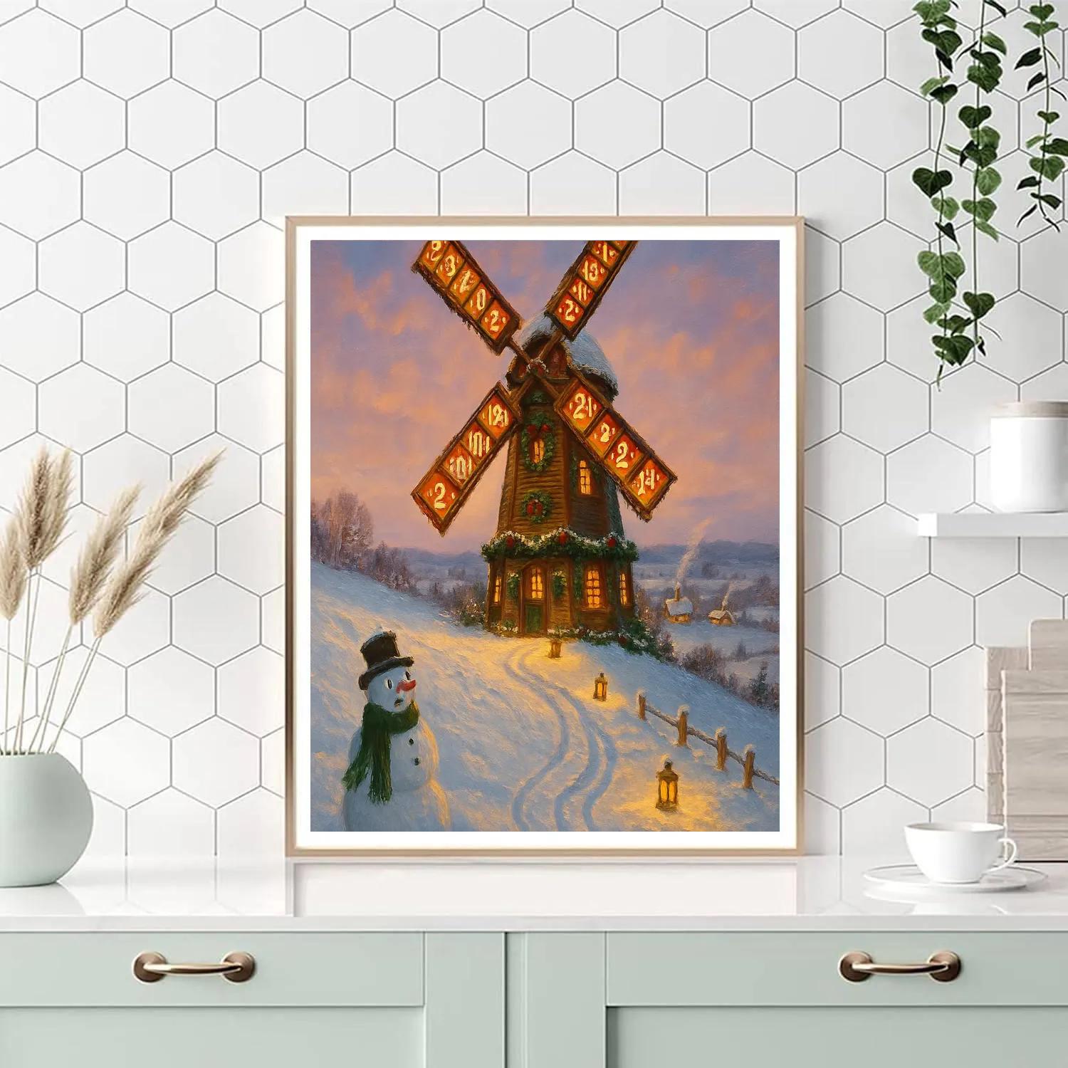 Snow Covered Windmill Advent Countdown Painting by numbers kit