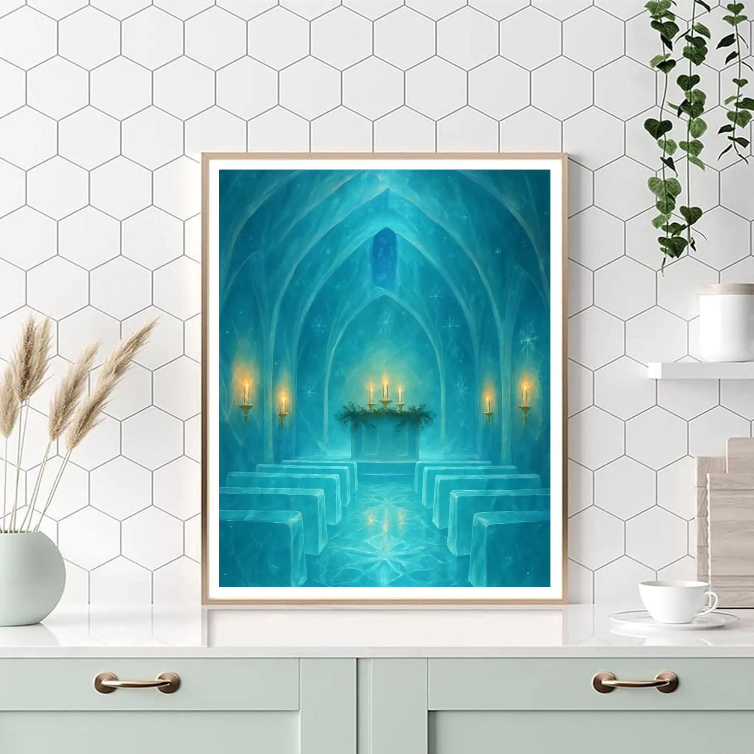 Glistening Glacier Chapel Interior Paint by numbers art