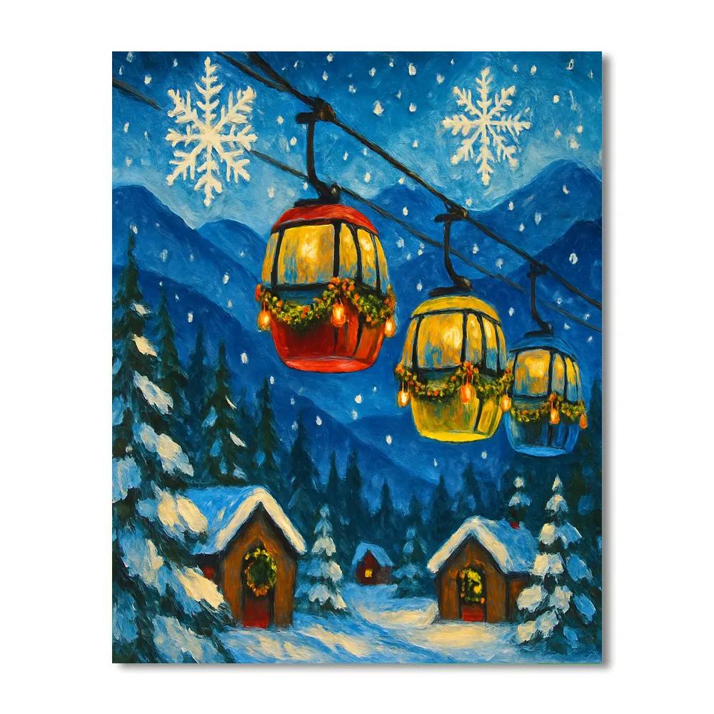 Snowflake Festival Over Mountain Cable Cars DIY paint by numbers