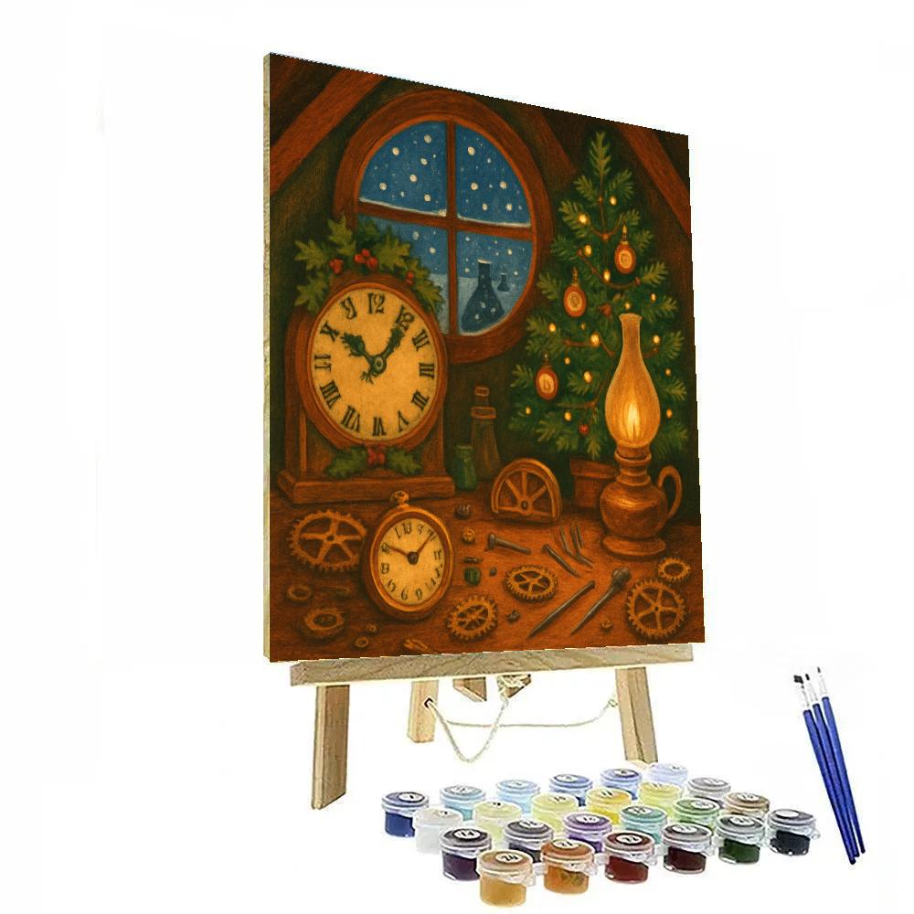 Snowy Clockmaker Attic At Christmas Numbered painting kits