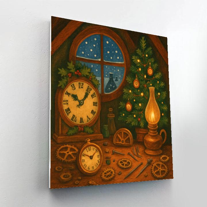 Snowy Clockmaker Attic At Christmas Numbered painting kits
