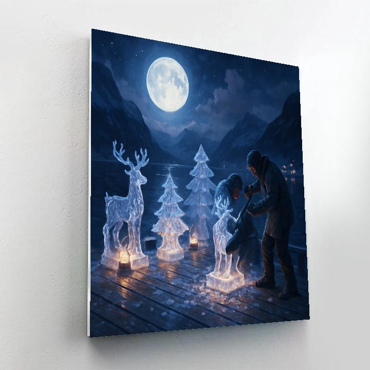 Holiday Moonlit Ice Sculptor Dock Number painting