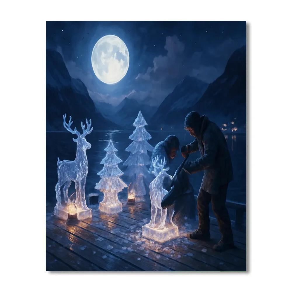 Holiday Moonlit Ice Sculptor Dock Number painting