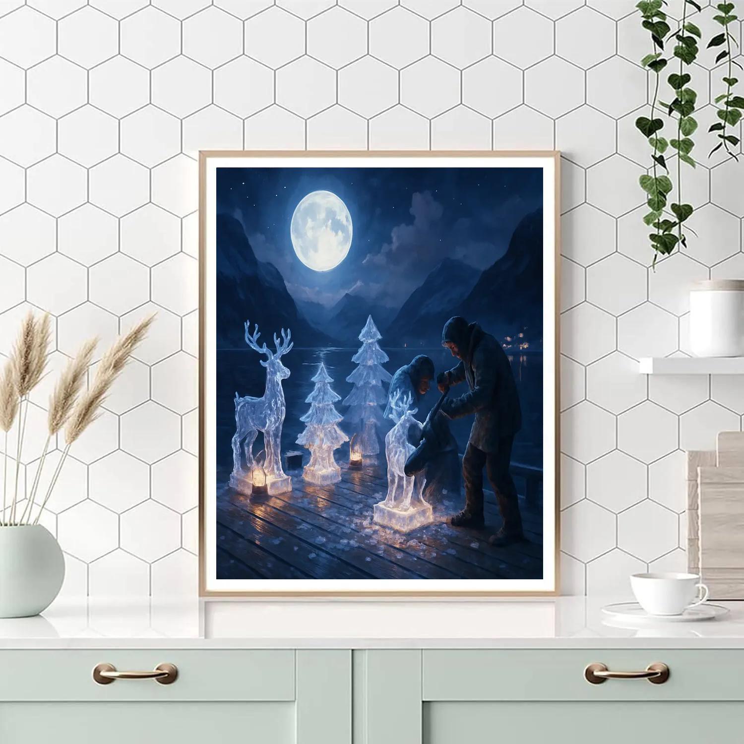 Holiday Moonlit Ice Sculptor Dock Number painting