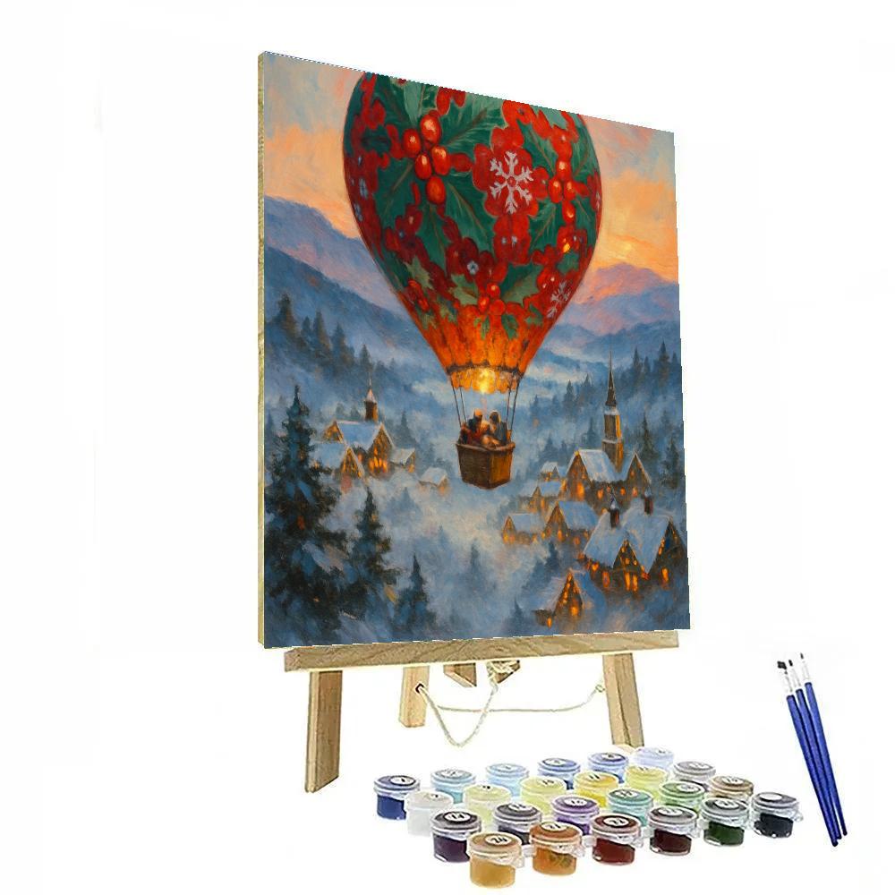 Christmas Winter Hot Air Balloon Over Valley Paint by numbers kits