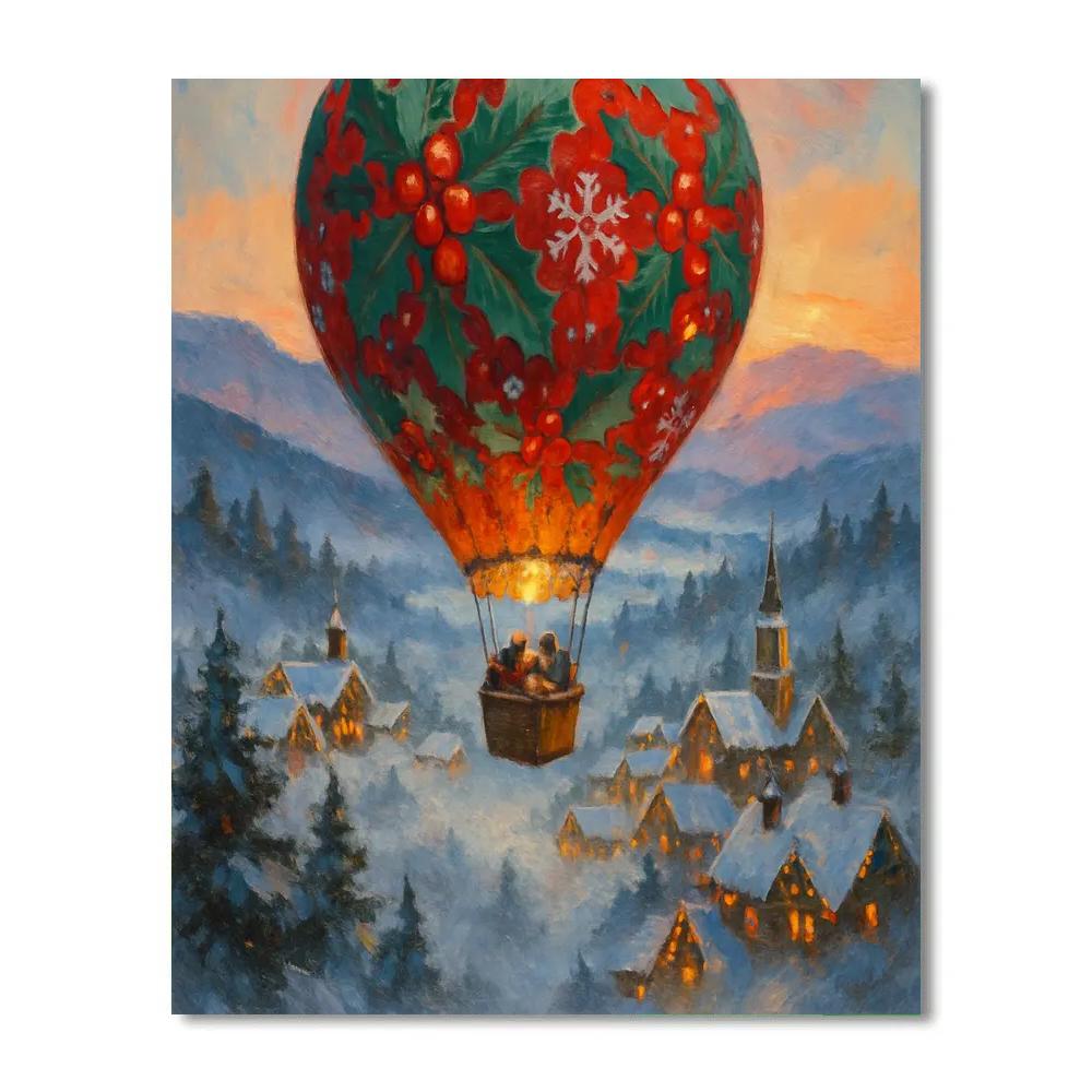 Christmas Winter Hot Air Balloon Over Valley Paint by numbers kits