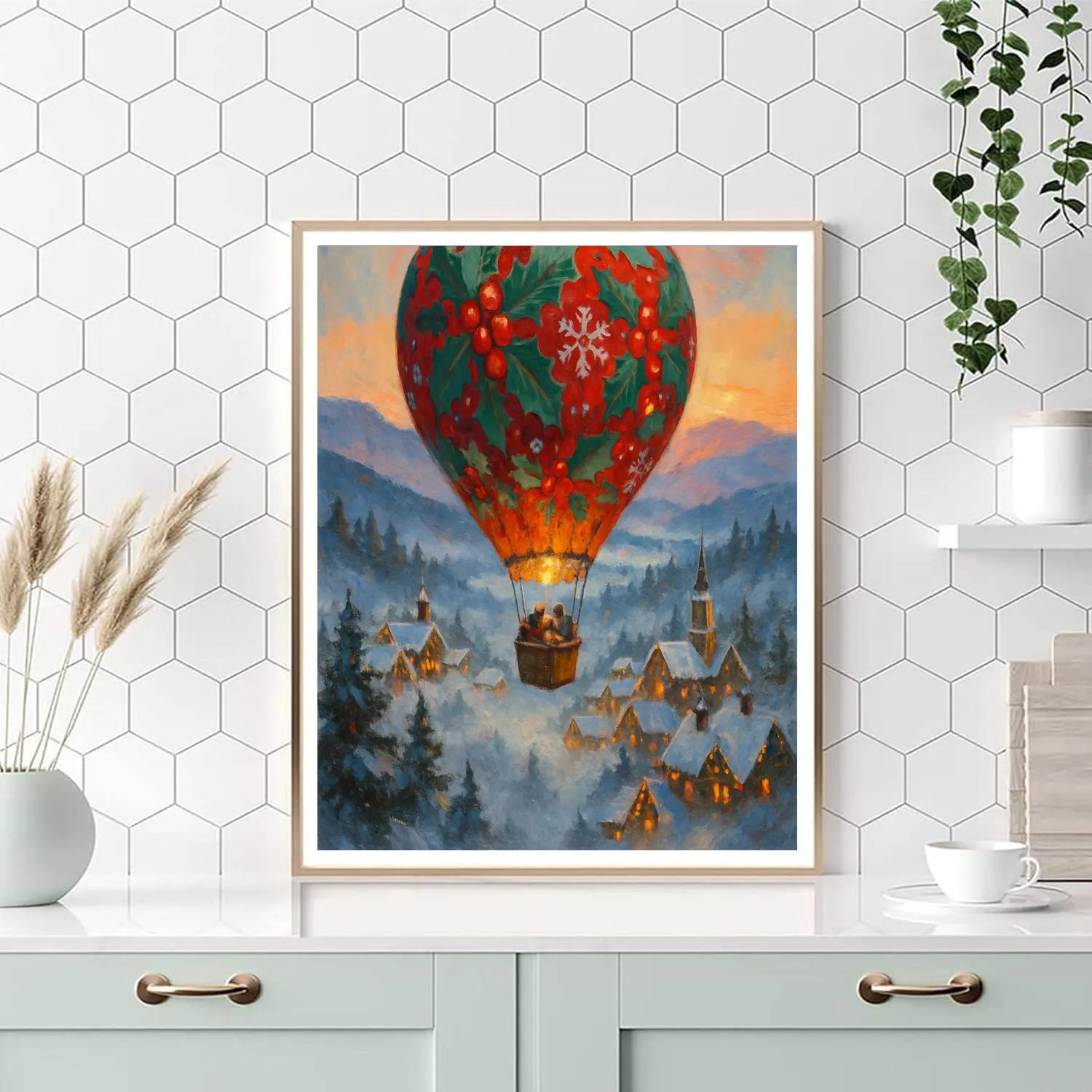 Christmas Winter Hot Air Balloon Over Valley Paint by numbers kits