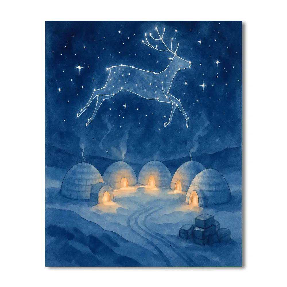 Reindeer Constellation Over Arctic Igloos Paint by numbers kits