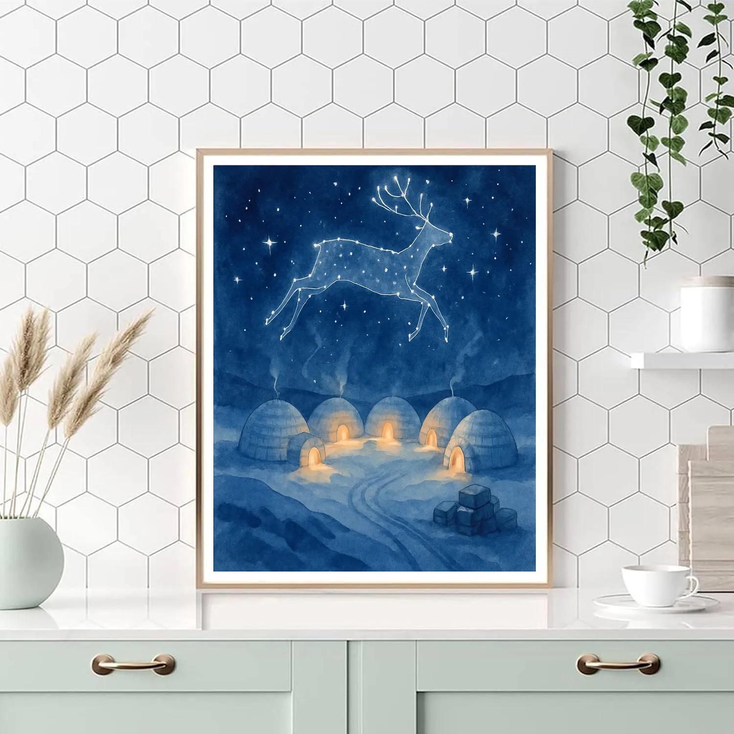 Reindeer Constellation Over Arctic Igloos Paint by numbers kits