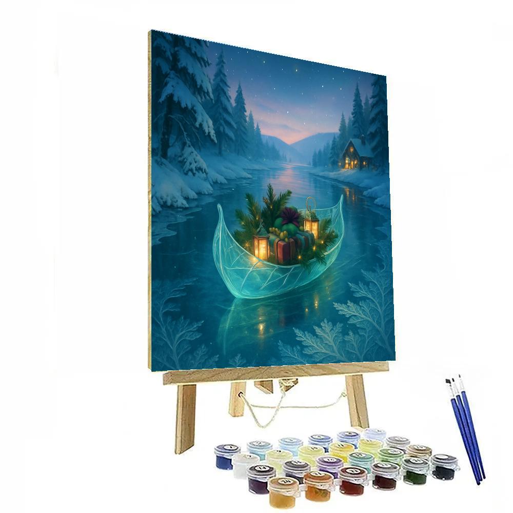 Christmas Winter Glass Boat On Crystal River paint by color