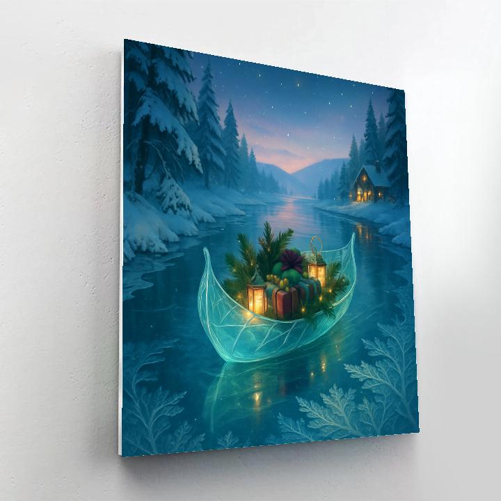 Christmas Winter Glass Boat On Crystal River paint by color