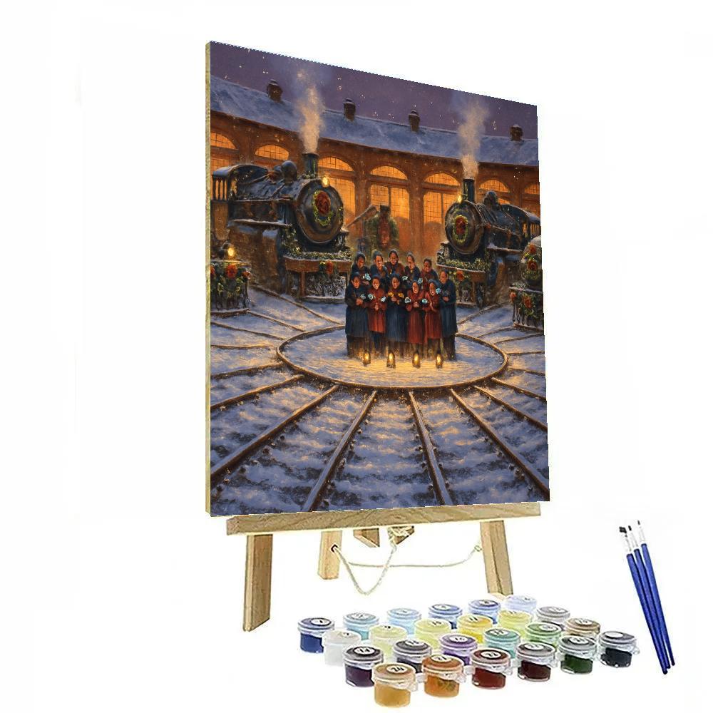 Snow Covered Train Turntable Carols Paint by numbers art