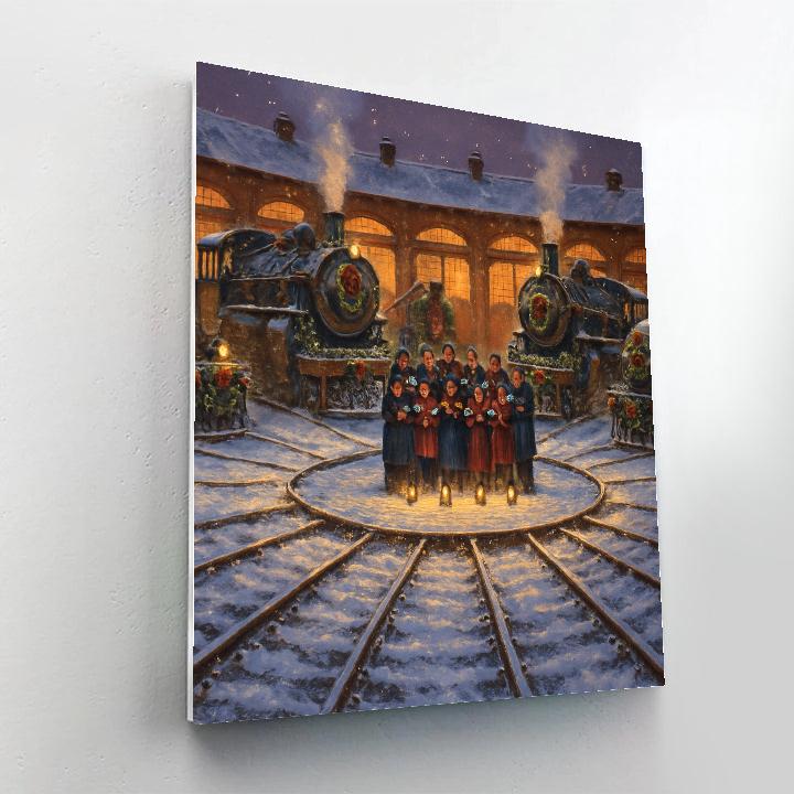 Snow Covered Train Turntable Carols Paint by numbers art