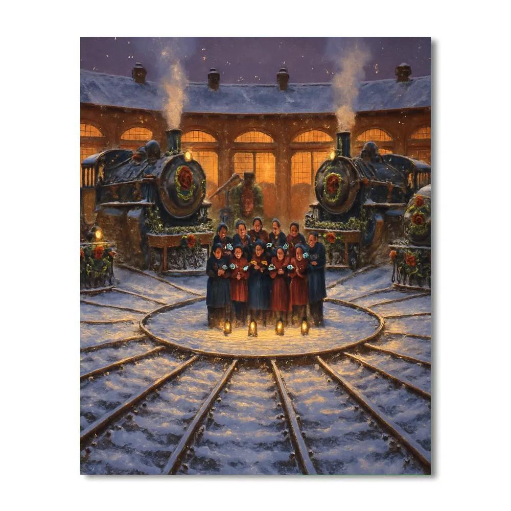 Snow Covered Train Turntable Carols Paint by numbers art