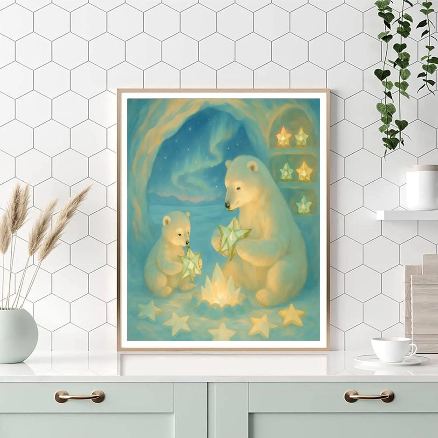 Polar Bear And Cub Star Lantern Workshop DIY paint by numbers