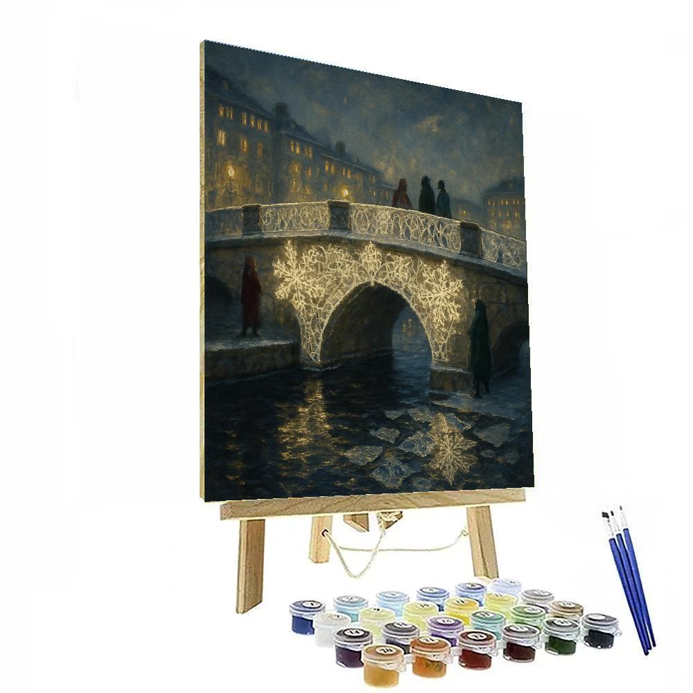 Snowflake Lace Over City River Bridge Paint by numbers kits