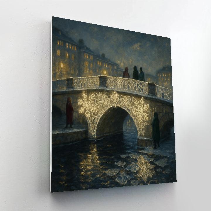 Snowflake Lace Over City River Bridge Paint by numbers kits