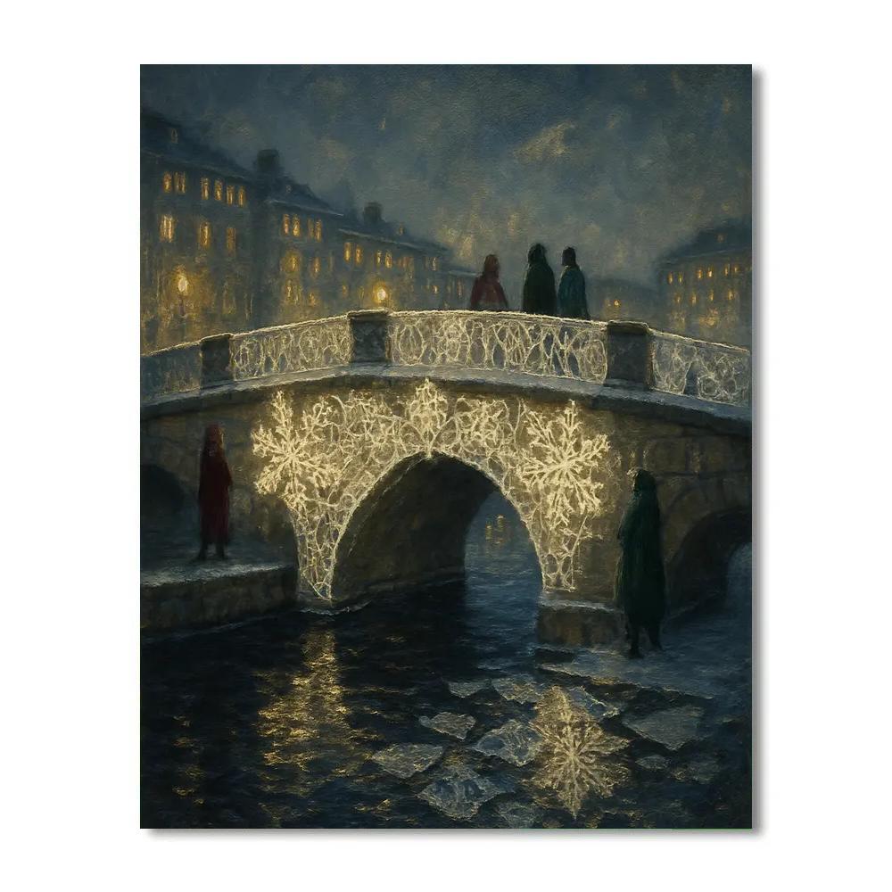 Snowflake Lace Over City River Bridge Paint by numbers kits