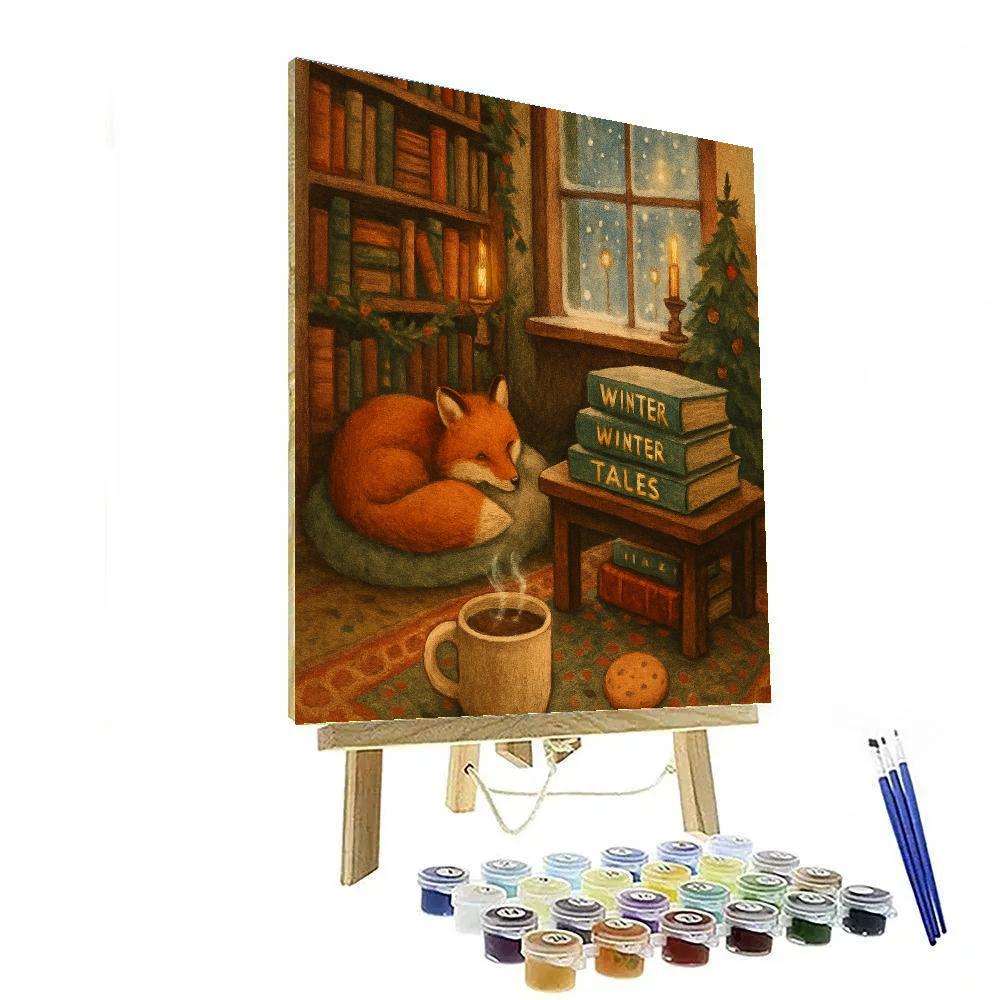 Holiday Sleepy Fox Bookshop Corner Paint by numbers art