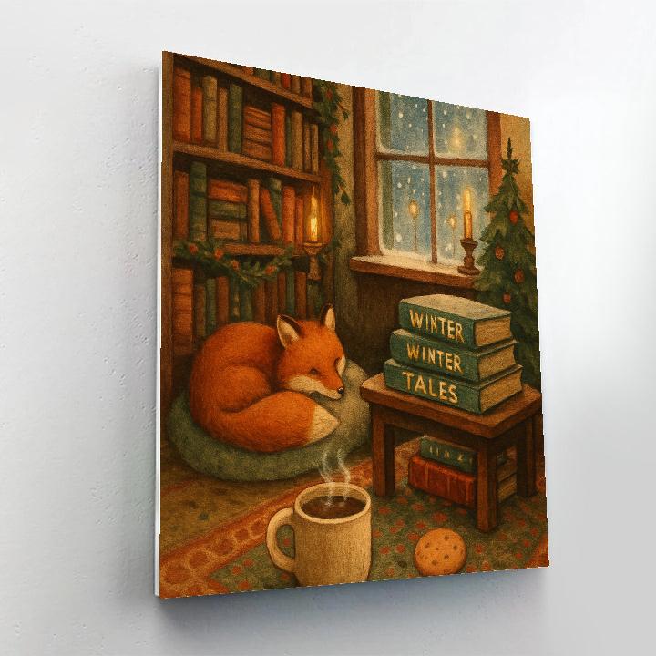 Holiday Sleepy Fox Bookshop Corner Paint by numbers art