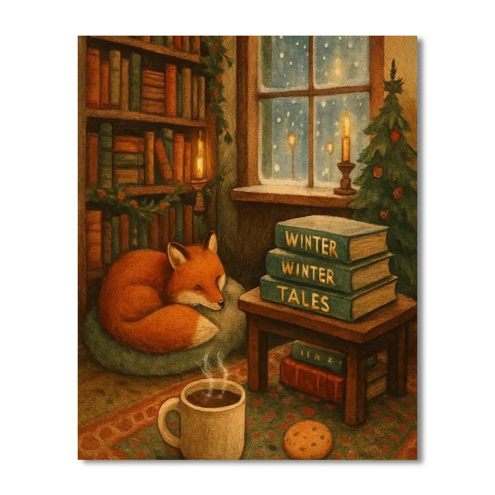 Holiday Sleepy Fox Bookshop Corner Paint by numbers art