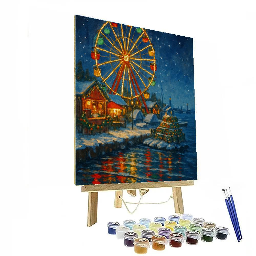 Frozen Harbor Ferris Wheel Christmas Lights paint by number