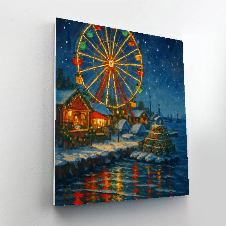 Frozen Harbor Ferris Wheel Christmas Lights paint by number
