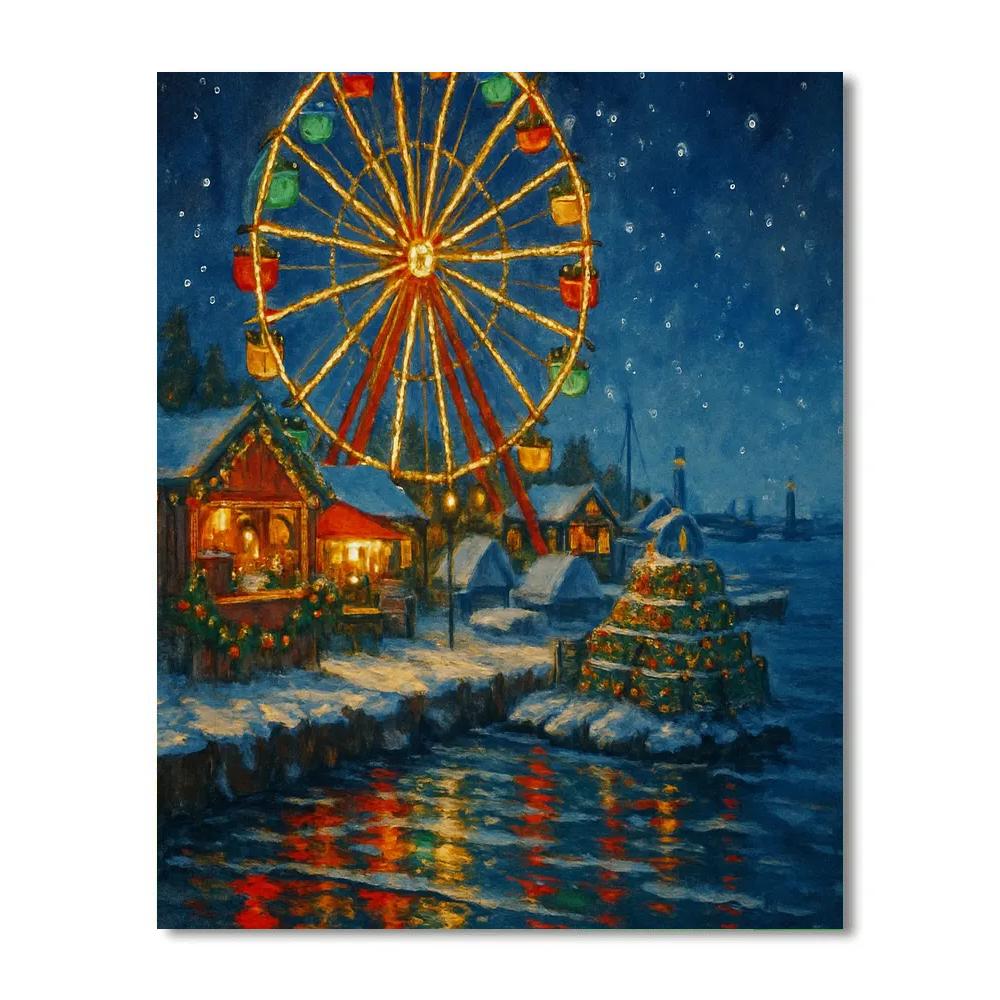 Frozen Harbor Ferris Wheel Christmas Lights paint by number