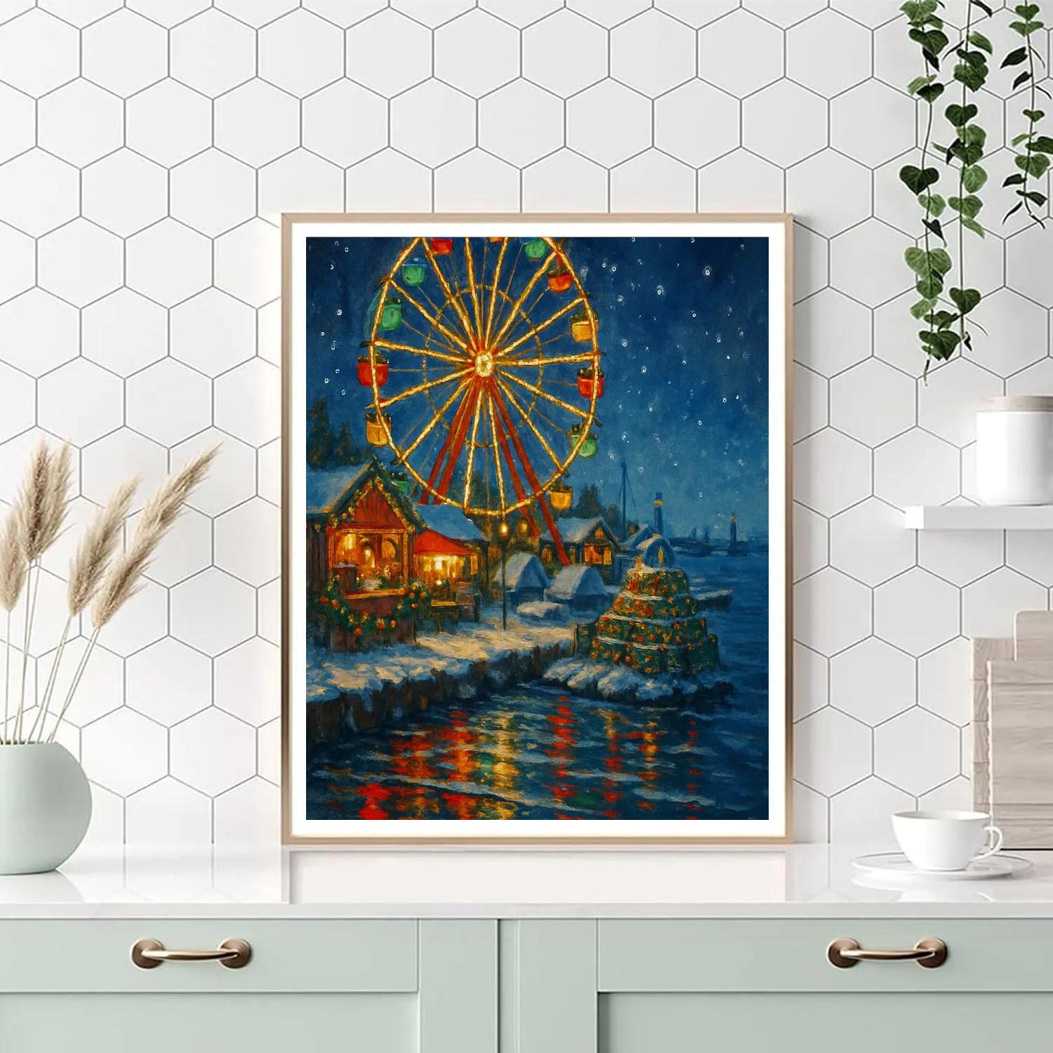 Frozen Harbor Ferris Wheel Christmas Lights paint by number