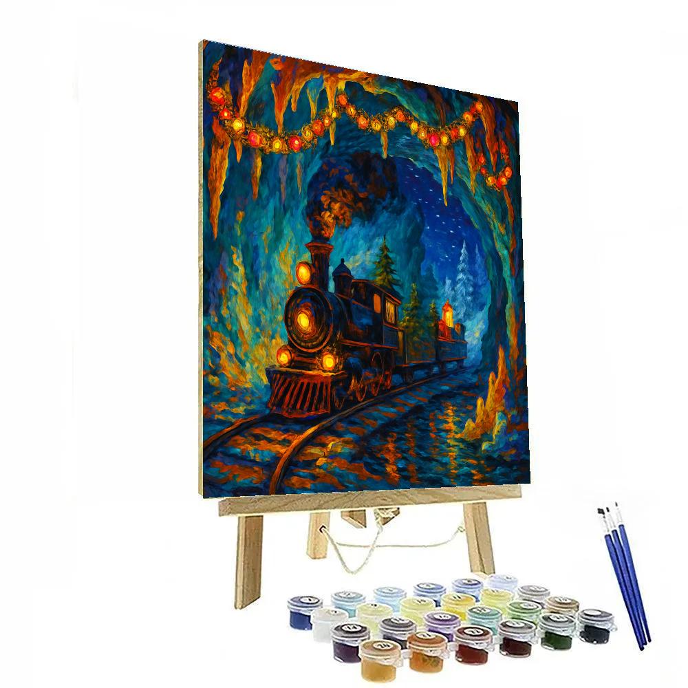 Holiday Train Through Christmas Winter Cave Number painting