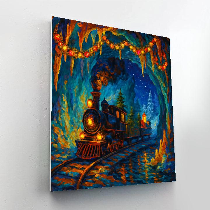 Holiday Train Through Christmas Winter Cave Number painting