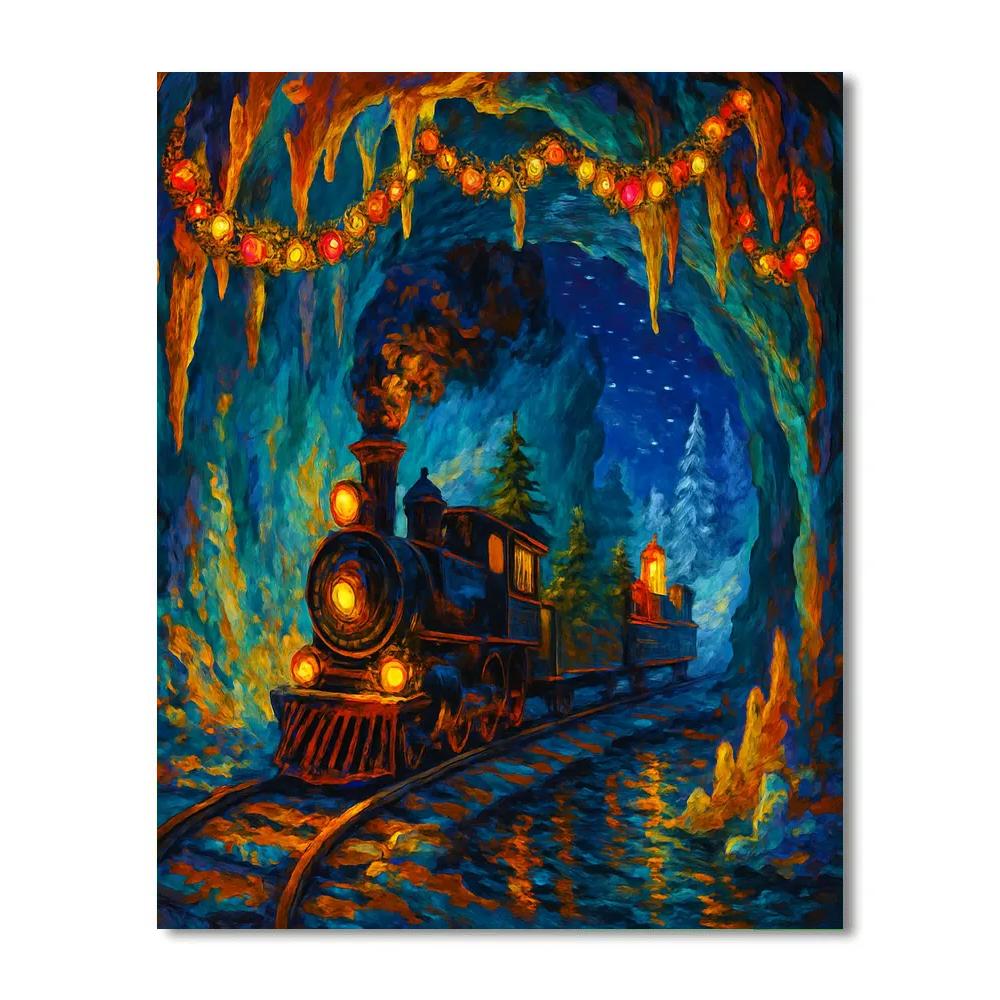 Holiday Train Through Christmas Winter Cave Number painting