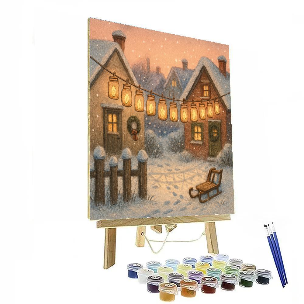Snowy Village Candlelit Laundry Line Painting by numbers kit