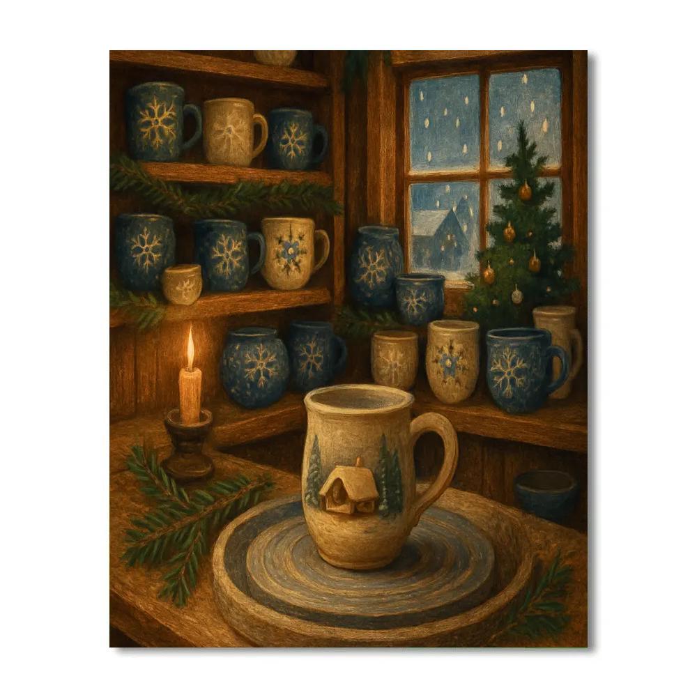 Christmas Winter Candlelit Snowflake Pottery Studio Paint by numbers art