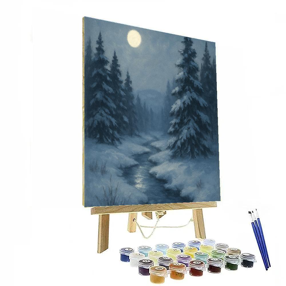 Moonlit Pines Along The Silent Creek paint by number
