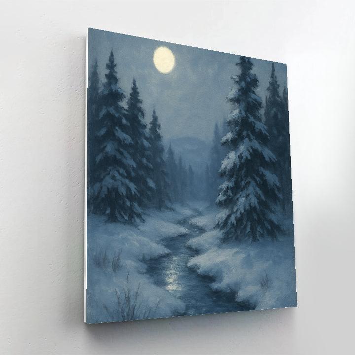 Moonlit Pines Along The Silent Creek paint by number