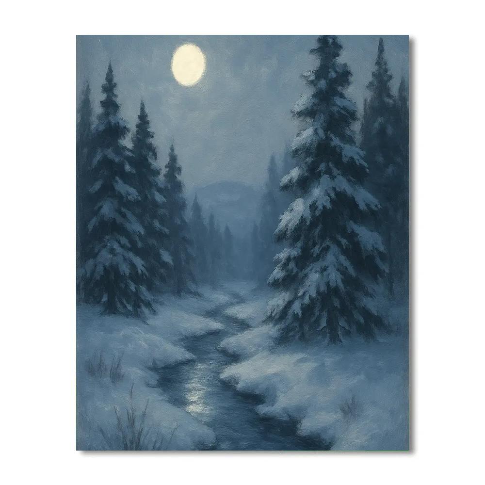 Moonlit Pines Along The Silent Creek paint by number