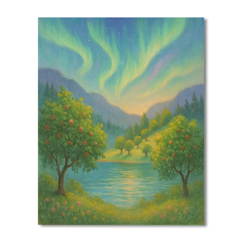 Aurora Orchard Over Silent Lake Numbered painting kits
