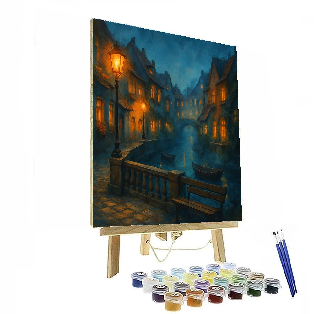 Lantern Glow Over Riverside Town paint by color
