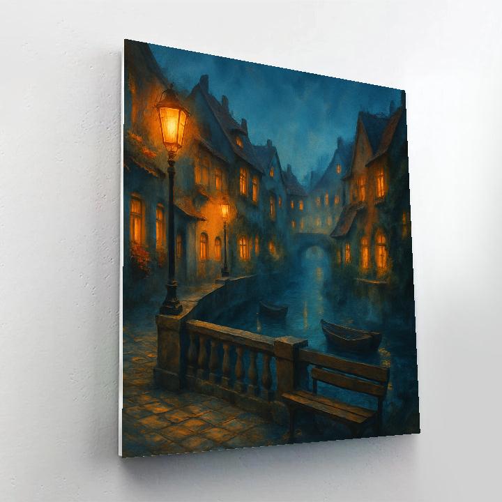 Lantern Glow Over Riverside Town paint by color