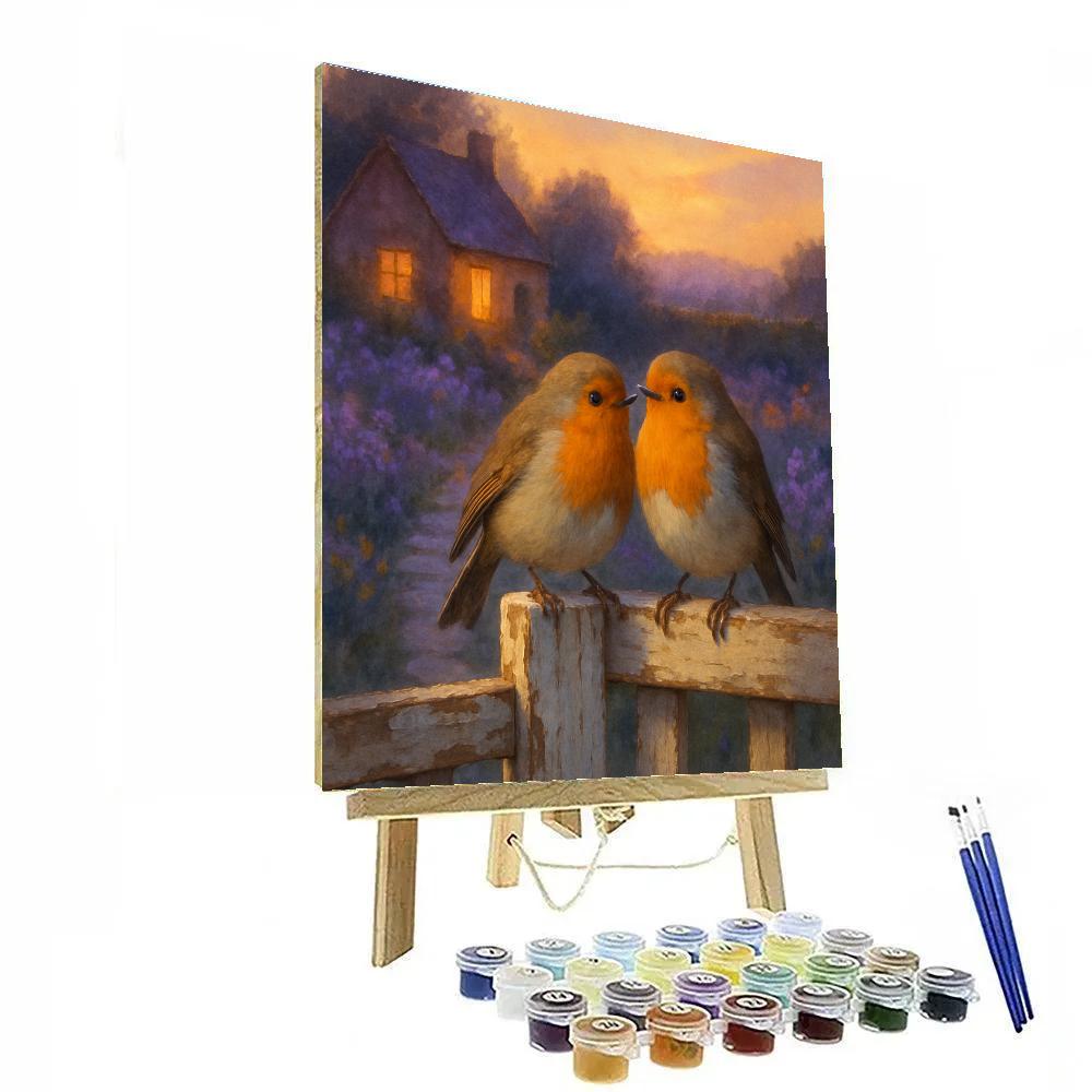 Twilight Robins On The Garden Gate DIY paint by numbers