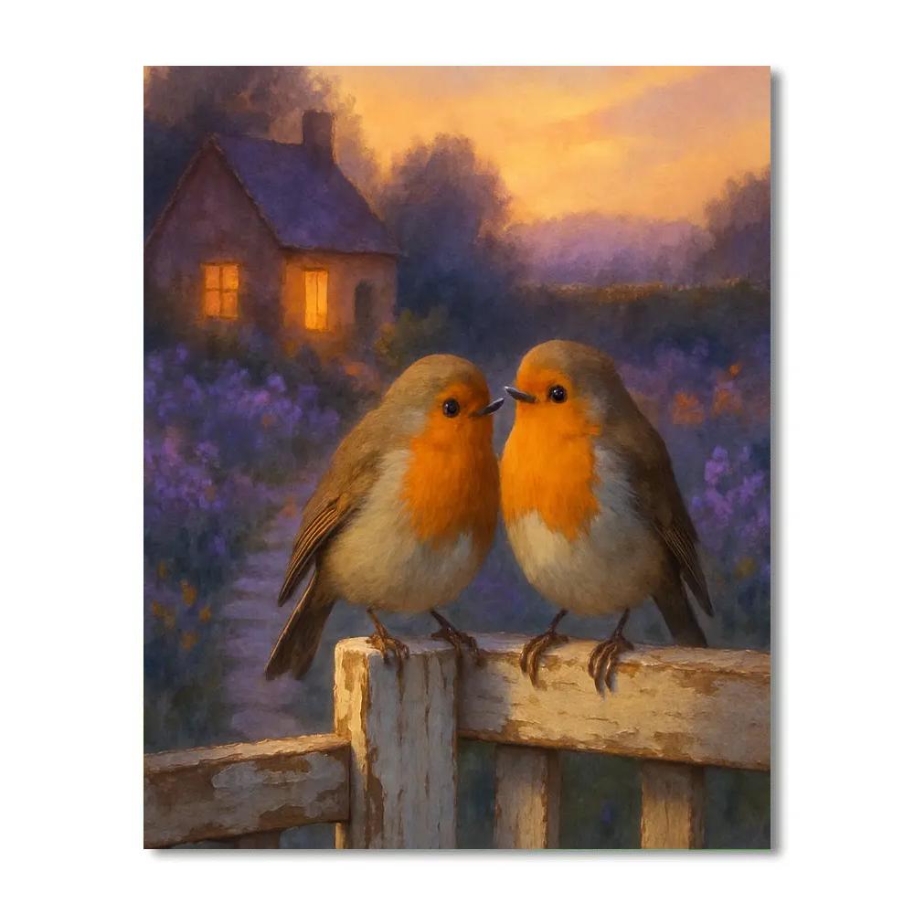 Twilight Robins On The Garden Gate DIY paint by numbers